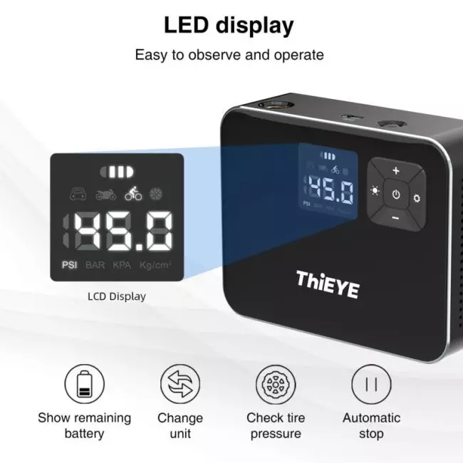 THiEYE Air Compressor Pump Digital Tyre Inflator For Bike Ball Car Cordless Electric Pump with Metal Housing 3