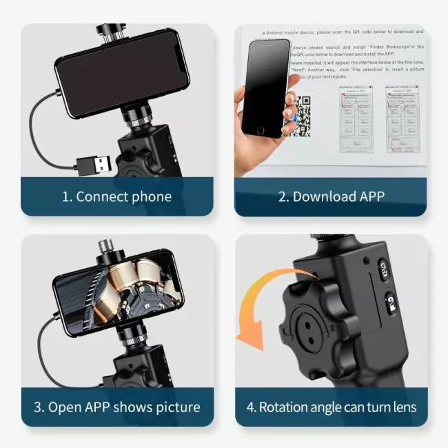 5.5MM/8.5MM 5.0MP 180 Degree Steering Industrial Borescope Endoscope Cars Inspection Camera With 6 LED for iPhone Android PC 2