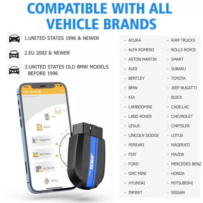 ANCEL BD300 OBD2 Scanner Full System Car Diagnostic Tools Injector Coding SRS ABS SAS Reset OBD2 Automotive Scanner for BWM 5