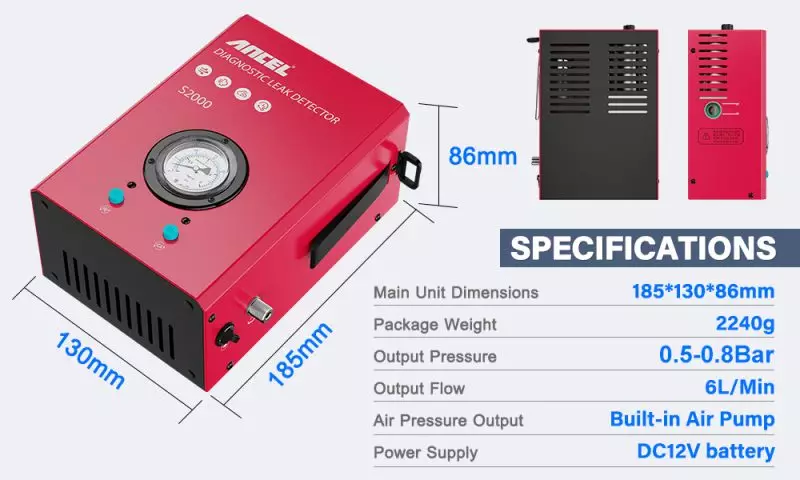 ANCEL S3000 Car Smoke Leak Detector Turbo 12V EVAP Pipe Leak Locator Analyzer Automotive Vacuum Leak Generator Diagnostic Tool 16
