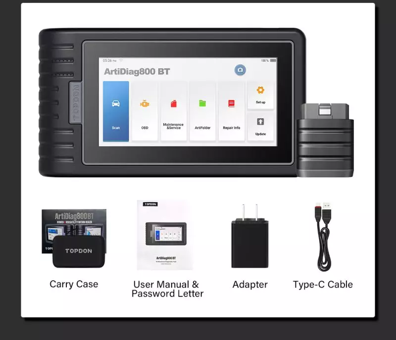 TOPDON Artidiag800 BT OBD2 Professional Car Diagnostic Tool Automotive Scanner All System Scan Tool Free Lifetime Upgrade ECU 20