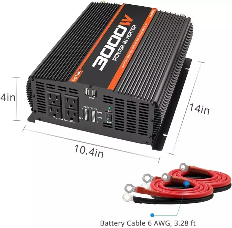 Powerful POTEK 3000W Power Inverter for Road Trips and Emergencies