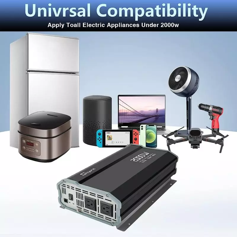 2000W power inverter with high-speed cooling fan and built-in fuses for device protection