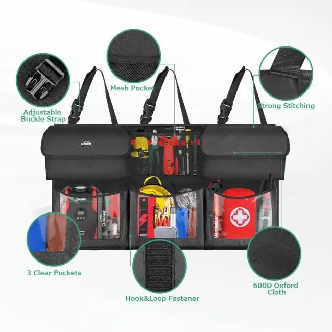 Oasser Trunk Organizer with Clear PVC-made Pockets