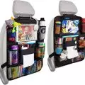 Car backseat organizer with clear iPad holder and tissue box pocket