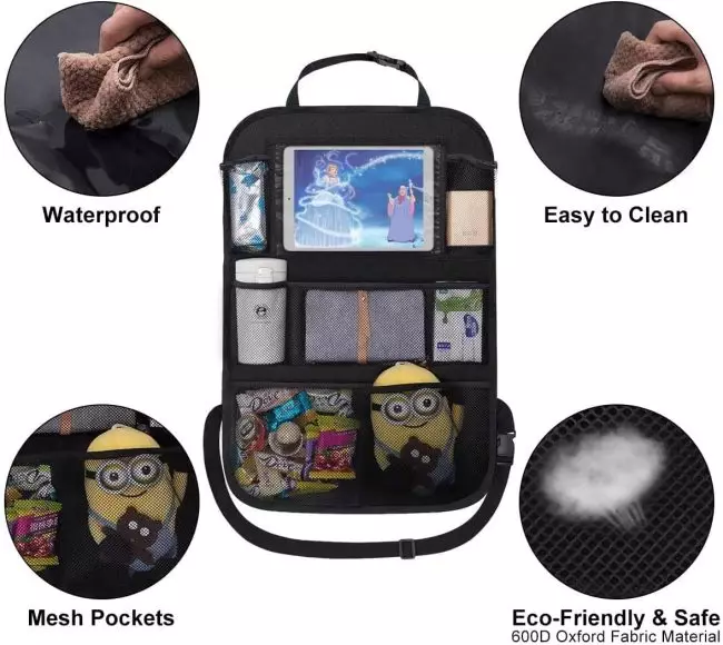 ONE PIX Backseat Car Organizer with larger tablet sleeve compatible with iPad 11 Pro, Kids Fire 10, Kindle 10