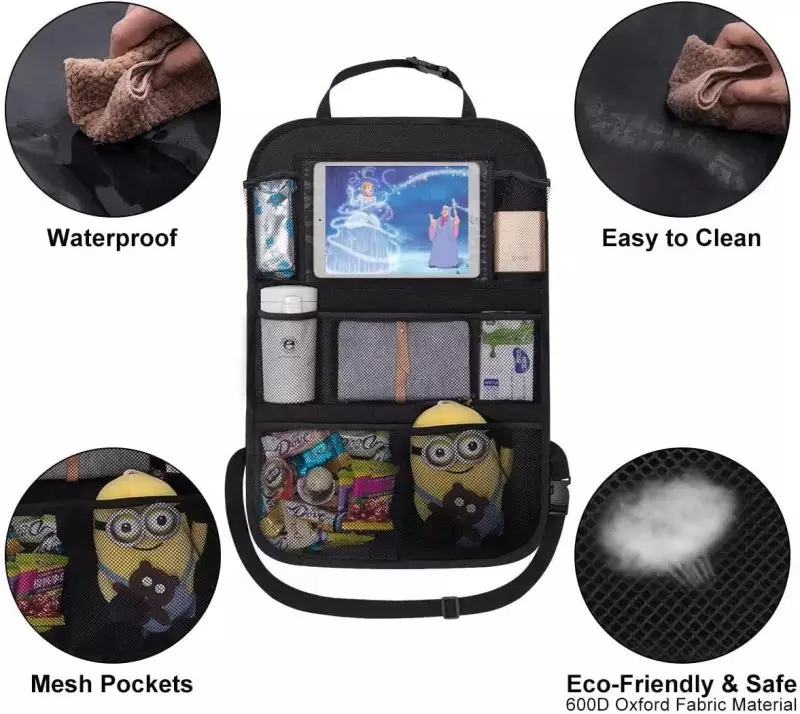 ONE PIX Backseat Car Organizer with larger tablet sleeve compatible with iPad 11 Pro, Kids Fire 10, Kindle 10