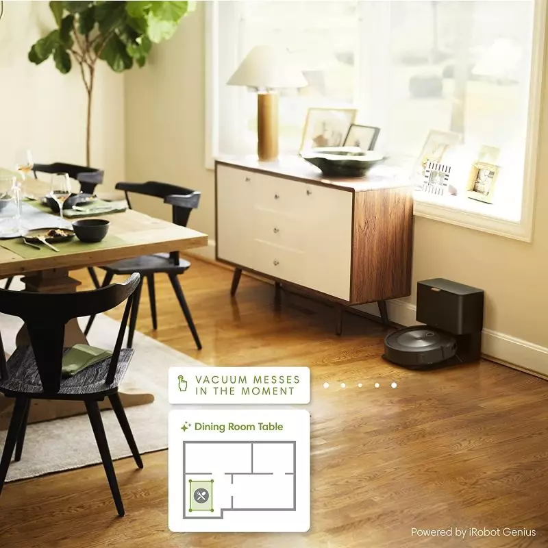 Roomba j7+ robot vacuum automatically disposing dirt into the Clean Base