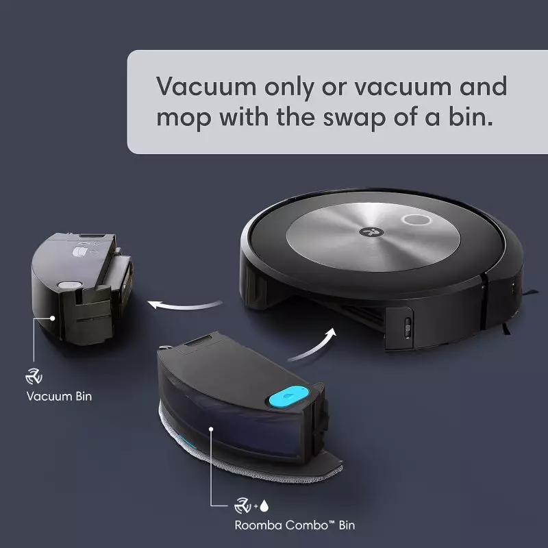 Roomba Combo j5 robot using PrecisionVision navigation to avoid a pair of shoes on the floor