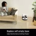 Shark Robot Vacuum's self-emptying base with 60-day dirt capacity,   no bag needed