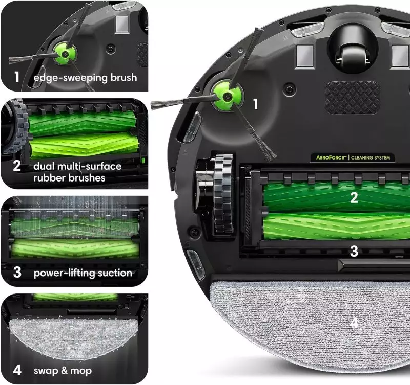 Roomba Combo j5 robot vacuum and mop switched to mopping mode, leaving a shiny floor behind