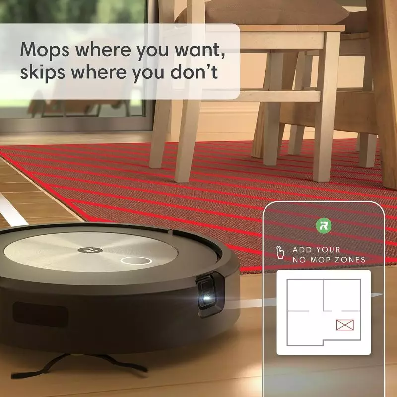 Close-up of the Roomba Combo j5's 4-Stage Cleaning System capturing pet hair and debris