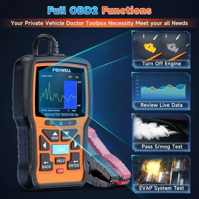 FOXWELL NT301 Plus OBD2 Scanner compatible with multiple car models