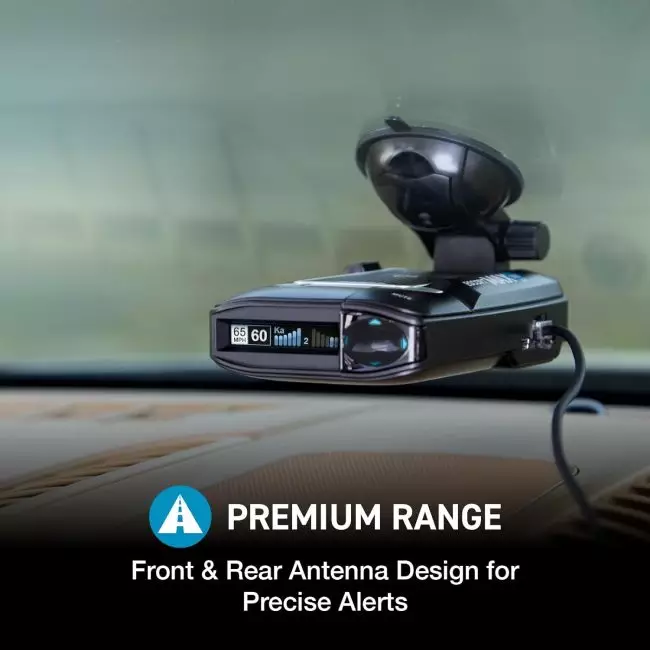 Escort Max 360 radar providing 360-degree protection with front and rear antennas