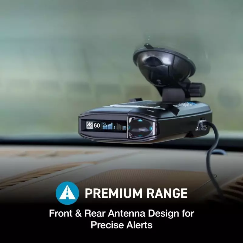 Escort Max 360 radar providing 360-degree protection with front and rear antennas
