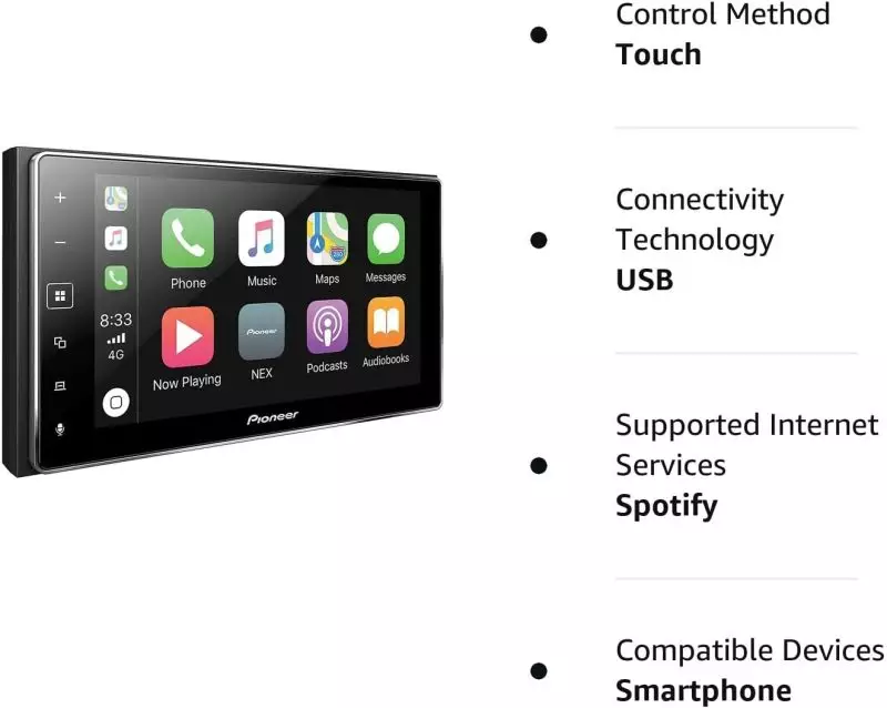 Complete accessory set for the Pioneer double din radio, including harness, USB cable, and Bluetooth microphone