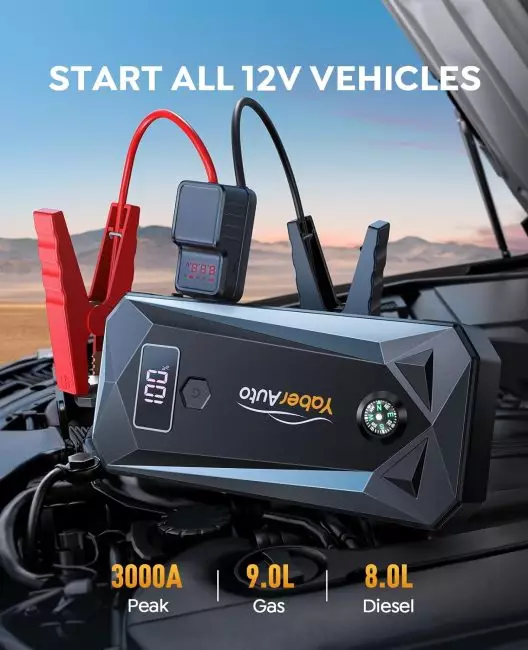 Portable YaberAuto Jump Starter Power Bank with Dual USB Charging Ports