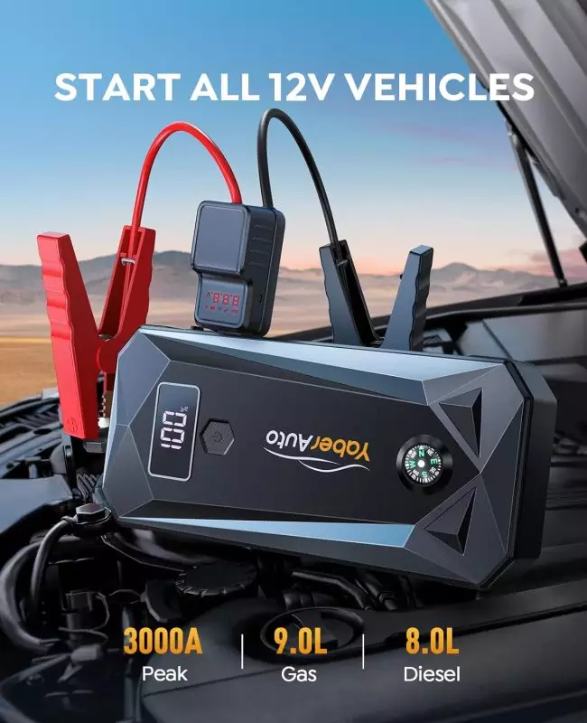 Portable YaberAuto Jump Starter Power Bank with Dual USB Charging Ports