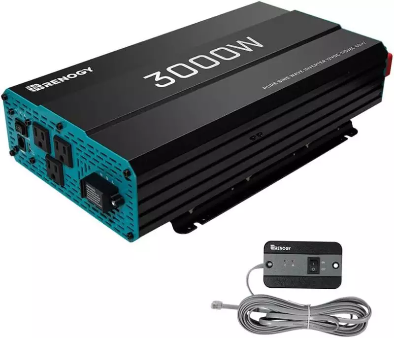 Renogy 3000W Pure Sine Wave Inverter 12V DC to 120V AC Converter for Home, RV, Truck, Off-Grid Solar Power Inverter with Built-in 5V/2.1A USB, AC Hardwire Port, Remote Controller - 3000W Inverter $346.99