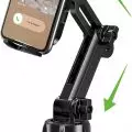EOCAHO cup holder phone mount with expandable base installed in a car,   showcasing its compatibility with various phone sizes and secure grip
