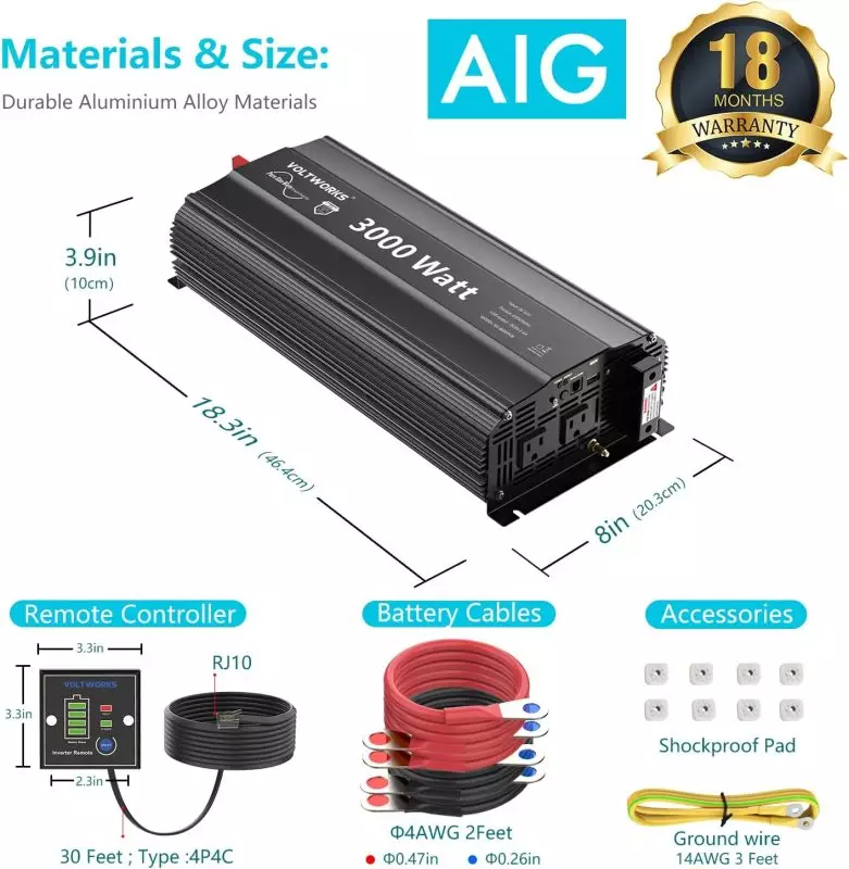 Heavy-Duty 3000W Power Inverter for RVs and Trucks by VOLTWORKS