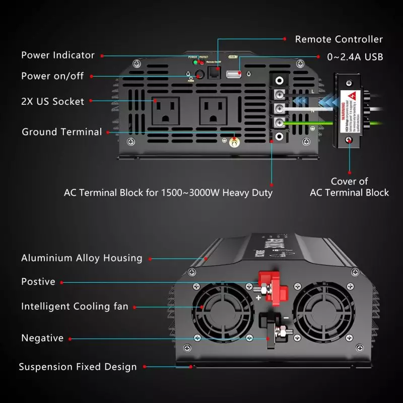 VOLTWORKS 3000W Inverter with Remote Control for Easy Power Access