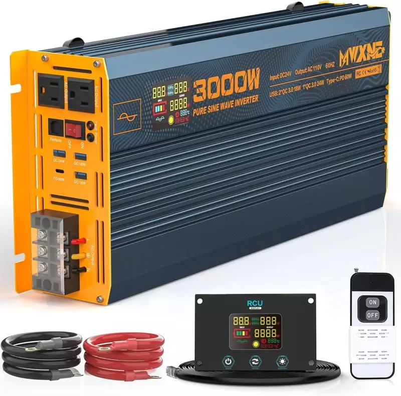 MWXNE 3000W Inverter High-capacity 3000W inverter with pure sine wave output and remote control for 12V to 110/120V conversion