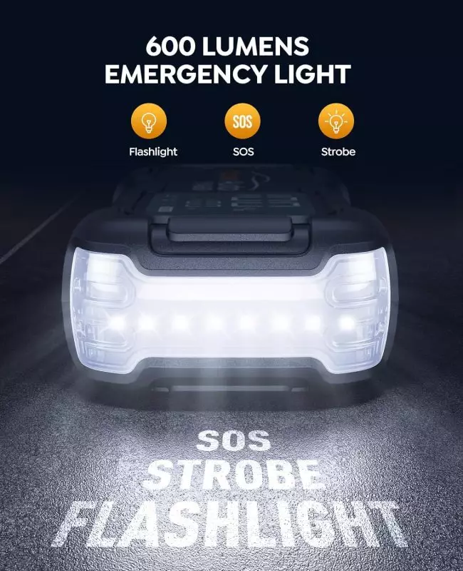 Smart LCD screen on the YaberAuto car battery jump starter displaying status