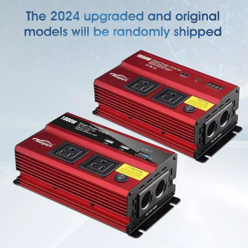 Power inverter 1000w with quick charge USB and Type-C for efficient device charging