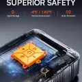 Cross-sectional view of a battery showcasing superior safety features, including zero spark damage and temperature resilience