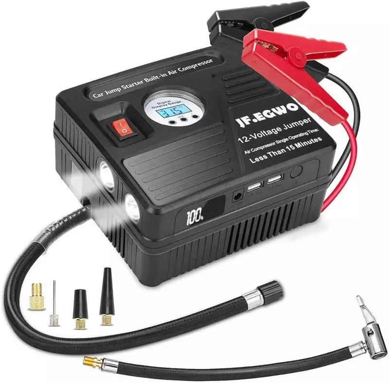 JF EGWO 3000 Portable Jump Starter with Air Compressor JF EGWO 3000 Model with Air Pump and Dual USB Ports
