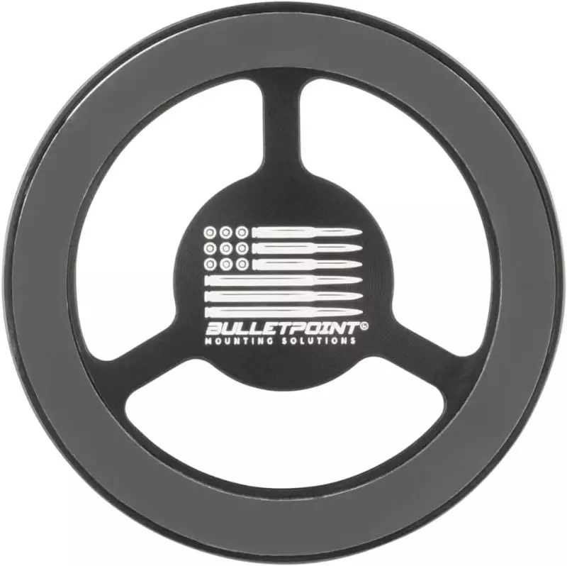 BulletPoint Mounting Solutions Magnetic Phone Holder Black circular magnetic phone holder by BulletPoint Mounting Solutions with a logo featuring an American flag design