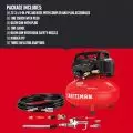 Craftsman air compressor with accessories for car detailing,   including hoses,   tire chuck,   and blow gun