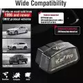 Vgate iCar Pro OBDII diagnostic interface showing compatibility with cars,   SUVs,   light trucks,   and various vehicle brands