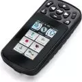 Handheld Minn Kota Terrova i-Pilot Link remote displaying autopilot,   cruise control,   and fishing features with depth and temperature readouts
