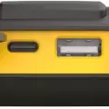 Close-up of a rugged device's USB Type-C and Type-A ports under a protective flap
