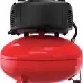 Red tank-style air compressor designed for car detailing,   with black motor and various hose attachments