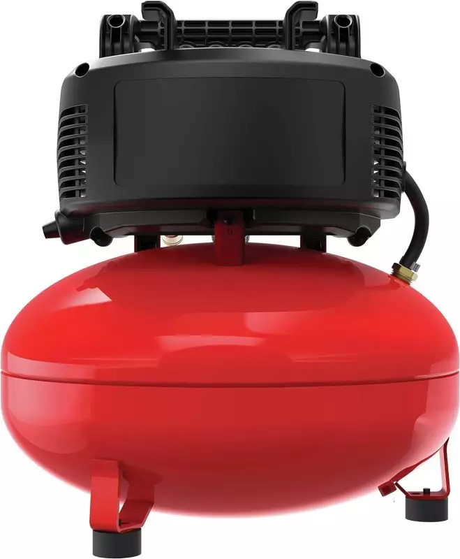 High-Performance Air Compressor for Car Detailing Red tank-style air compressor designed for car detailing, with black motor and various hose attachments