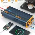 3000w power invester,   pure sine wave model showing phone,   tablet charging,   and espresso machine operation