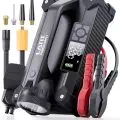 LATIT multifunctional portable power supply featuring a digital display, flashlight, nozzles, and jump-start cables