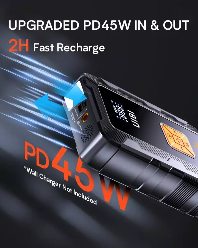 Fast-Charging 45W PD Portable Charger with 2-Hour Rapid Recharge Power bank featuring an UPGRADED 45W Power Delivery for IN & OUT and a 2H Fast Recharge capability