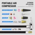 Portable Air Compressor 150PSI with Nozzle Adapters for Inflatables,   Balls,   Bikes,   Cars and Motorcycles - JF EGWO 3000 Jump Starter Compatible