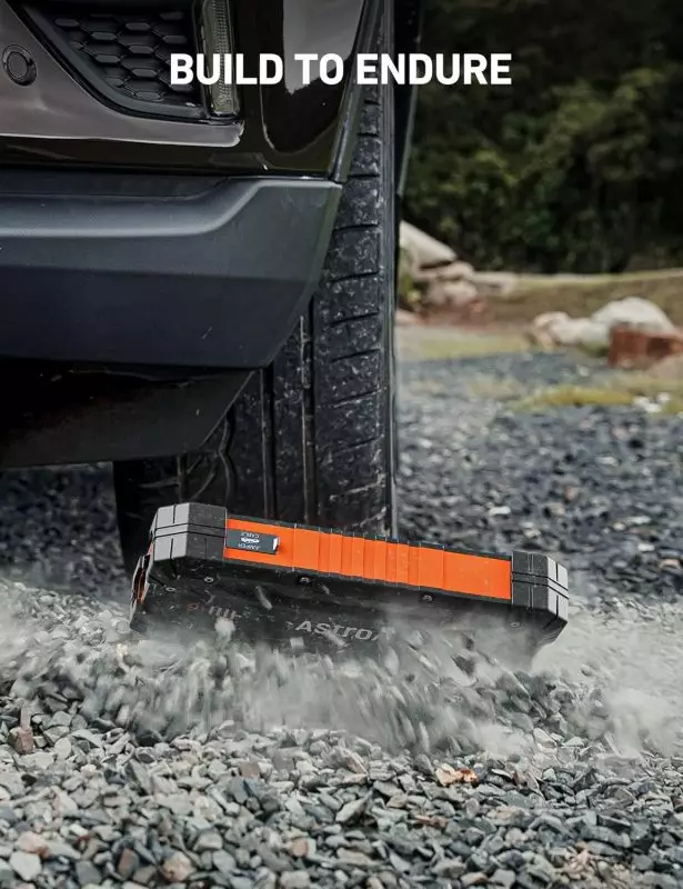 Rugged Astro Device Designed for Extreme Durability Astro rugged device being driven over by a vehicle on gravel, demonstrating its endurance