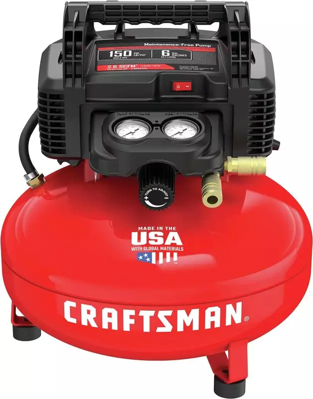 Craftsman 6-Gallon Air Compressor for Car Detailing | 150 PSI Red Craftsman air compressor, 6-gallon 150 PSI, optimal for car detailing and maintenance tasks