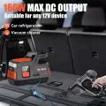 BIBILE portable power station in car trunk,   powering a vacuum cleaner with a 160W max DC output,   suitable for car refrigerators and other 12V devices