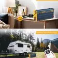 3000w power inverter with remote features,   showcasing both wired and wireless capabilities,   set in an indoor and outdoor scenario