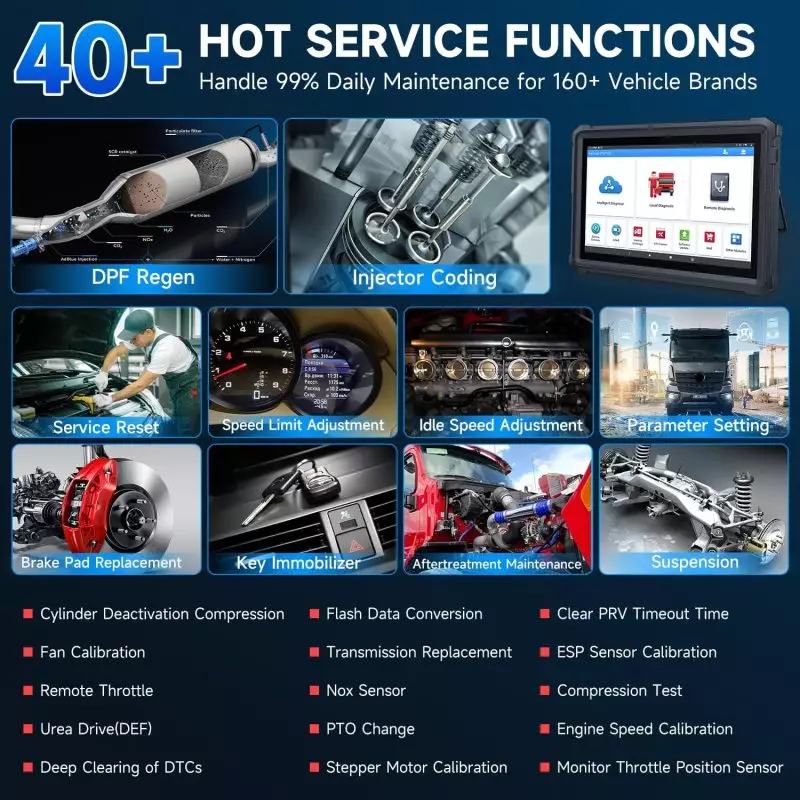 Comprehensive Heavy Duty Truck Scanner Tool for Over 160 Vehicle Brands Technician using a heavy duty truck scanner tool for diagnostics and maintenance