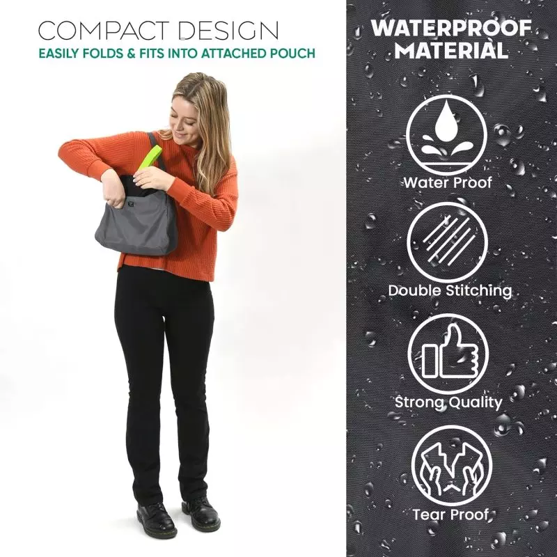 Foldable & Waterproof Car Booster Seat Travel Bag Person folding a waterproof car booster seat travel bag into pouch, featuring compact design and durable construction.