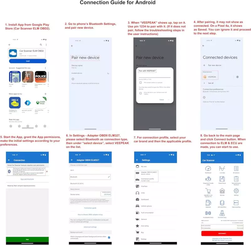 Veepeak OBD2 Bluetooth Connection Guide for Android Devices Step-by-Step Instructions to Connect Veepeak OBDCheck BLE via Bluetooth to Android