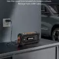 AstroAI power bank charging via USB-C cable,   rapid charging feature highlighted,   no wall charger included